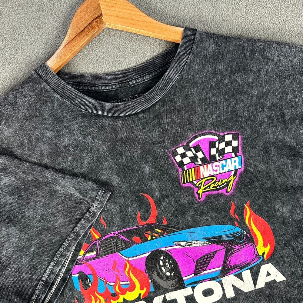 NASCAR Shirt Mens XL Black Acid Wash Distressed Daytona Racing Vintage Style